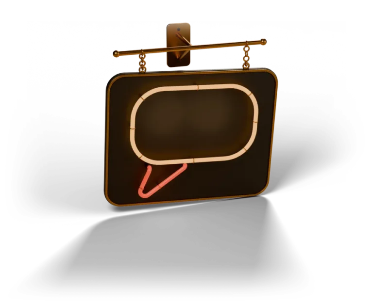 Illustration: ein leuchtendes bernsteinfarbenes Neonschild in Form einer Sprechblase